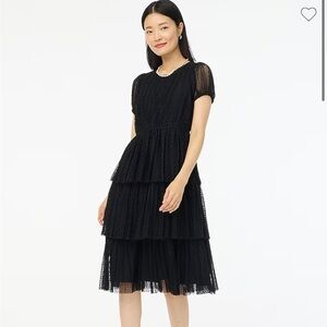 J crew Pleated flock-dot puff-sleeve dress